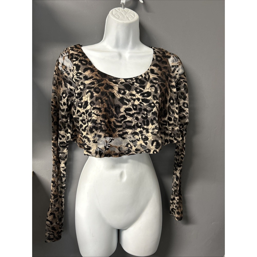 Vintage deb Women (S) Animal Print Sheer Lined Crop Top Coquette Y2K‎ Clubwear
